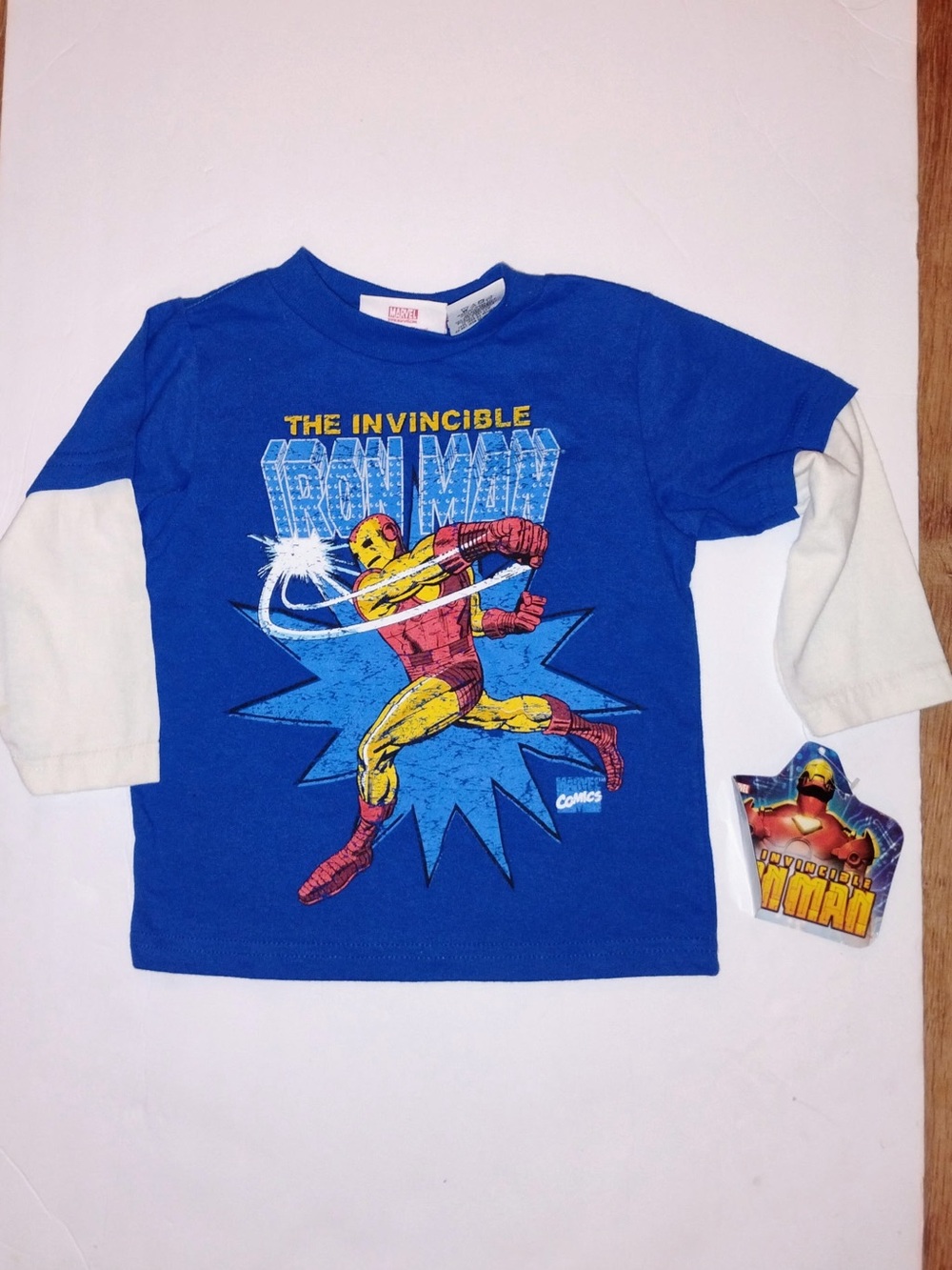 Marvel Iron Man Kids Long Sleeve Tee in Blue & White